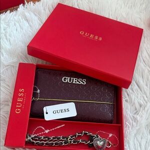 GUESS OXBLOOD color Wallet with Heart Chain| Valentines Gift 💝